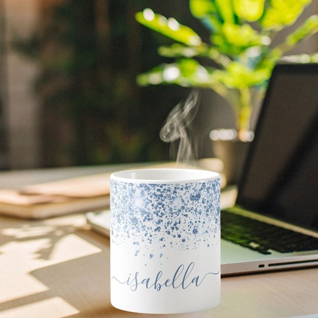 White blue glitter name script coffee mug (Creator Uploaded)