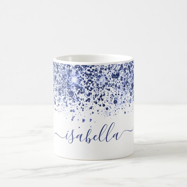White blue glitter name script  coffee mug (Center)
