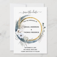 White Blue Gold Floral Watercolor Elegant Wedding Save The Date