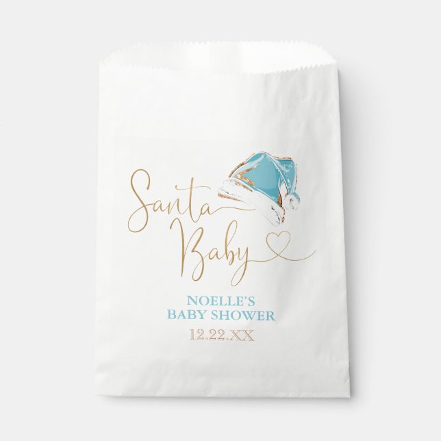 White Blue Gold Santa Hat Christmas Santa Baby Favor Bag (Front)