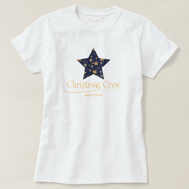 White Blue Gold Star Mom Custom Matching Christmas T-Shirt (Design Front)