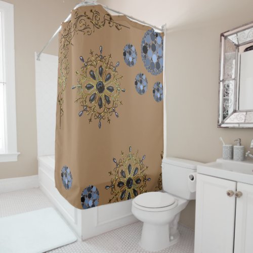 White blue gold victorian shower curtain