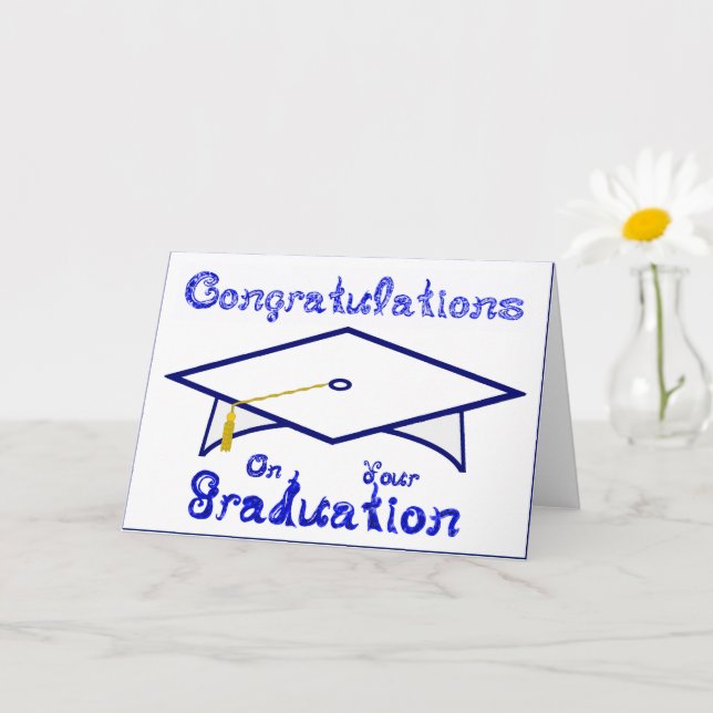White & Blue Graduation Cap Printable Party Hat Card (Small Plant)