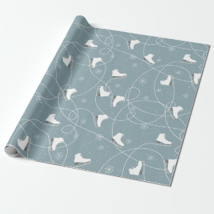 White & Blue-Gray Ice-skates Pattern Wrapping Paper
