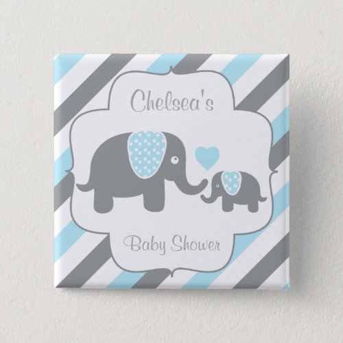 White Blue  Gray Stripe Elephants Baby Shower Pinback Button