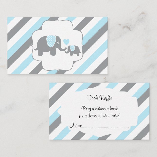 White, Blue & Gray Stripe Elephants  Book Raffle Enclosure Card (Front/Back)