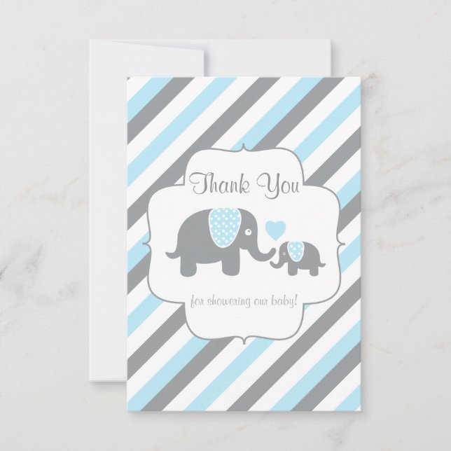 White, Blue & Gray Stripe Elephants - Thank You Card (Front)