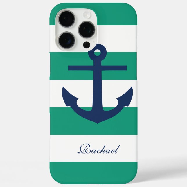 White Blue & Green Anchors Aweigh Case-Mate iPhone Case (Back)