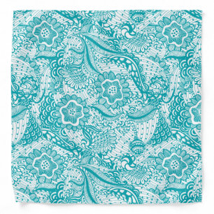 White & Blue-Green Girly Abstract Floral Bandana