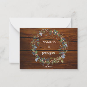 White Blue Green Leaf Floral Wedding Design Note Card