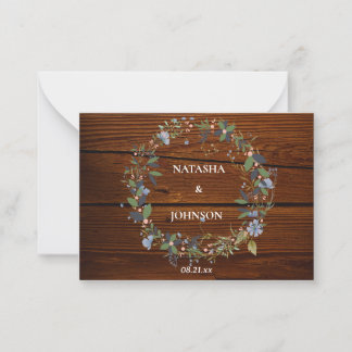 White Blue Green Leaf Floral Wedding Design Note Card