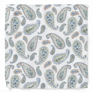 White Blue Green Paisley Watercolor Pattern Bandana