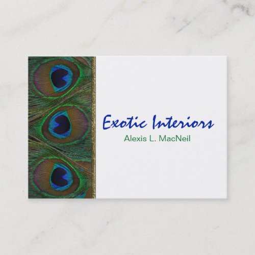 White Blue Green Peacock Feathers Business Card