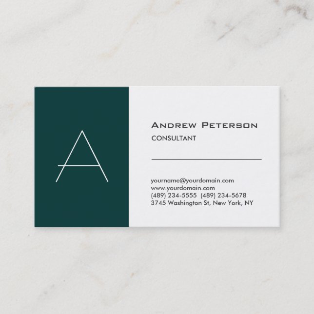 White Blue Green Stripe Monogram Business Card (Front)
