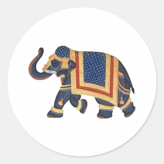 white blue grey gold red Elephant India Style Classic Round Sticker (Front)