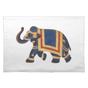 white blue grey gold red Elephant India Style Cloth Placemat