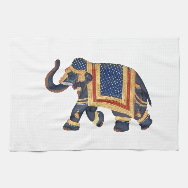 white blue grey gold red Elephant India Style Kitchen Towel (Horizontal)
