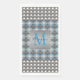 White, Blue & Grey Polka Dot Pattern Monogram Paper Guest Towels