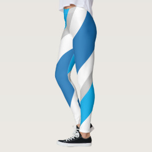White Blue Grey Striped Leggings