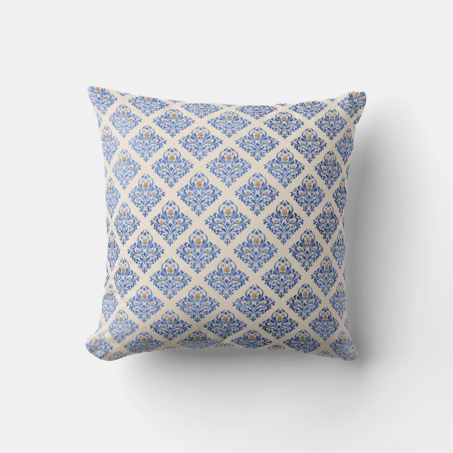 White blue hamptons diamond LUXURY CUSTOM CUSHION (Front)