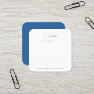 White & Blue Handwritten Script Jewelry Display Square Business Card