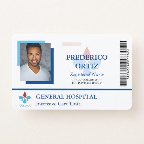White Blue Hospital Employee ID Your Logo Badge