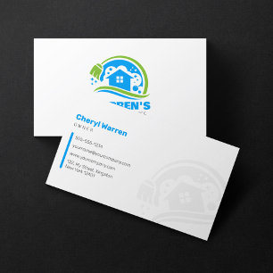 White Blue House Cleaning Services Housekeeping Business Card