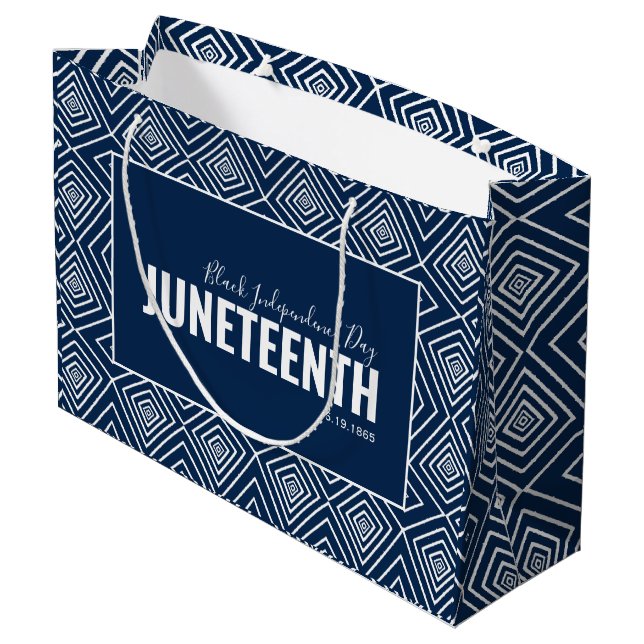 White Blue Independence Day June 19 JUNETEENTH Large Gift Bag (Back Angled)