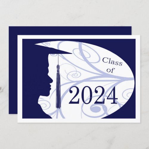 White  Blue Man Silhouette 2024 Graduation Party Invitation