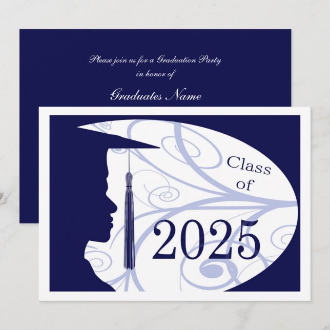 White & Blue Man Silhouette 2025 Graduation Party Invitation (Front/Back)
