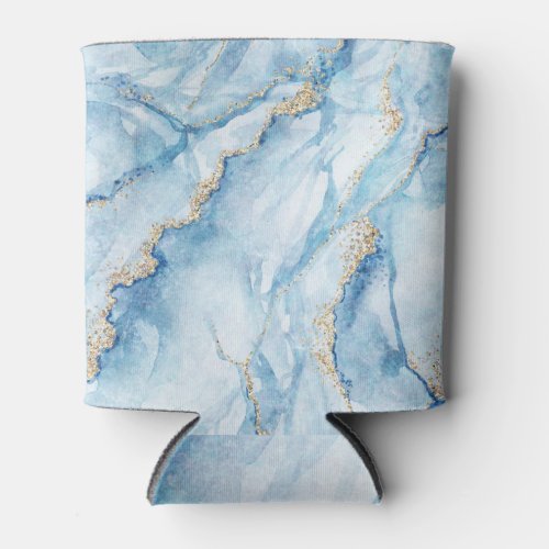White Blue Marble Gold Glitter Veins Can Cooler