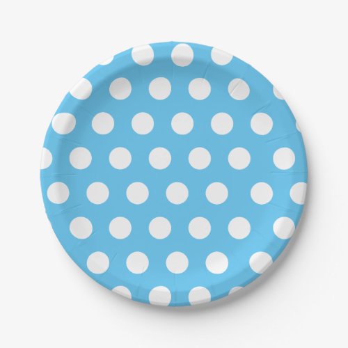 White  Blue Medium Sized Polka Dot Chic Paper Plates