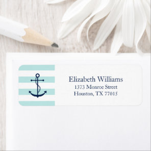 White Blue Mint Anchor and Stripes Label
