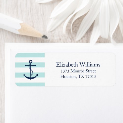 White Blue Mint Anchor and Stripes Label