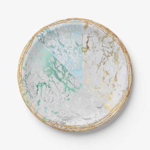 White Blue Mint Green Gold Silver Gray Marble Paper Plates