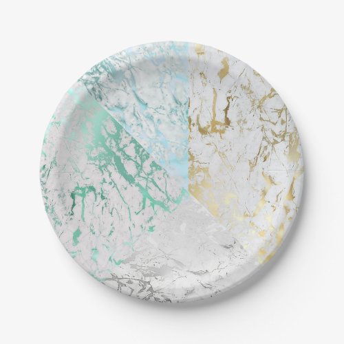 White Blue Mint Green Gold Silver Gray Marble VIP Paper Plates