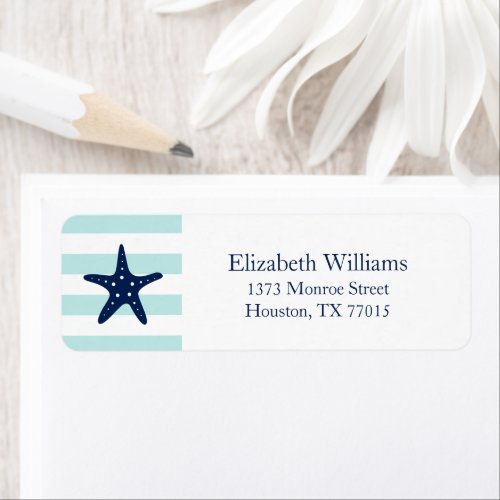 White Blue Mint Stripes Starfish Label