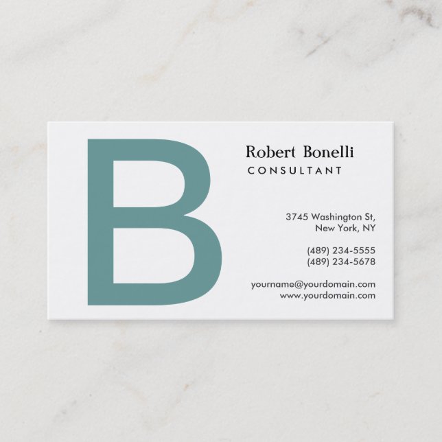 White Blue Modern Monogram Business Card (Front)