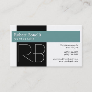 White Blue Monogram Consultant Business Card