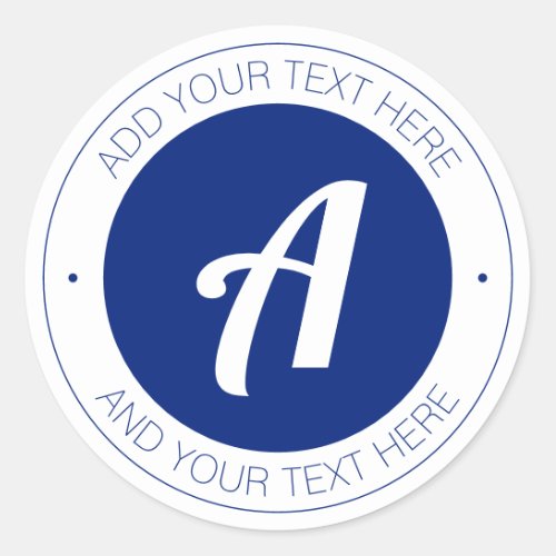 White  Blue Monogram or Add Your Own logo Classic Round Sticker