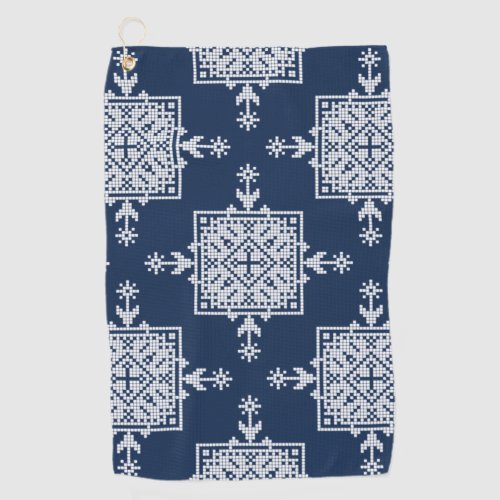 White Blue Mosaic Aztec Pattern Indian Mexican Eth Golf Towel