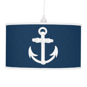 White/Blue Nautical Anchor Symbol Hanging Lamp
