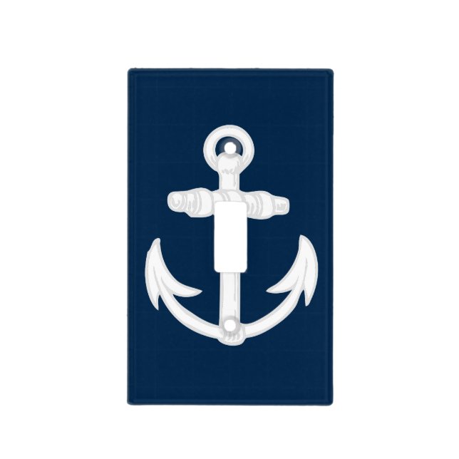 White/Blue Nautical Anchor Symbol Light Switch Cover (Front)