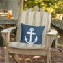 White/Blue Nautical Anchor Symbol Outdoor Pillow