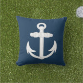 White/Blue Nautical Anchor Symbol Outdoor Pillow (Grass)