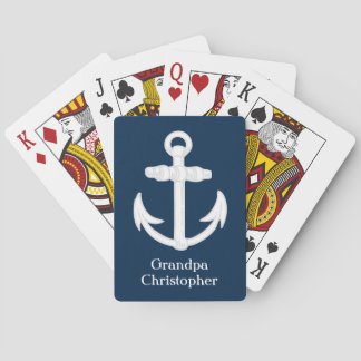 White/Blue Nautical Anchor Symbol Personalized Poker Cards