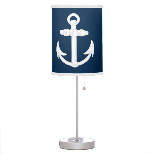 White/Blue Nautical Anchor Symbol Table Lamp (Left)