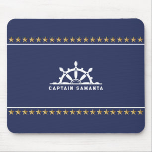 White & Blue Nautical Boat While Gold Stars Mouse Pad