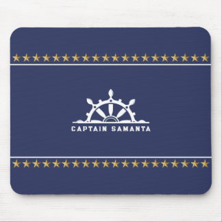 White & Blue Nautical Boat While Gold Stars Mouse Pad