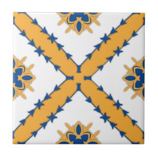 White Blue Orange Portuguese Mediterranean Ceramic Tile